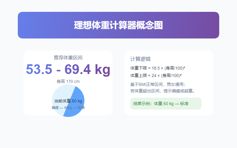 理想体重计算器标准体重范围示意图